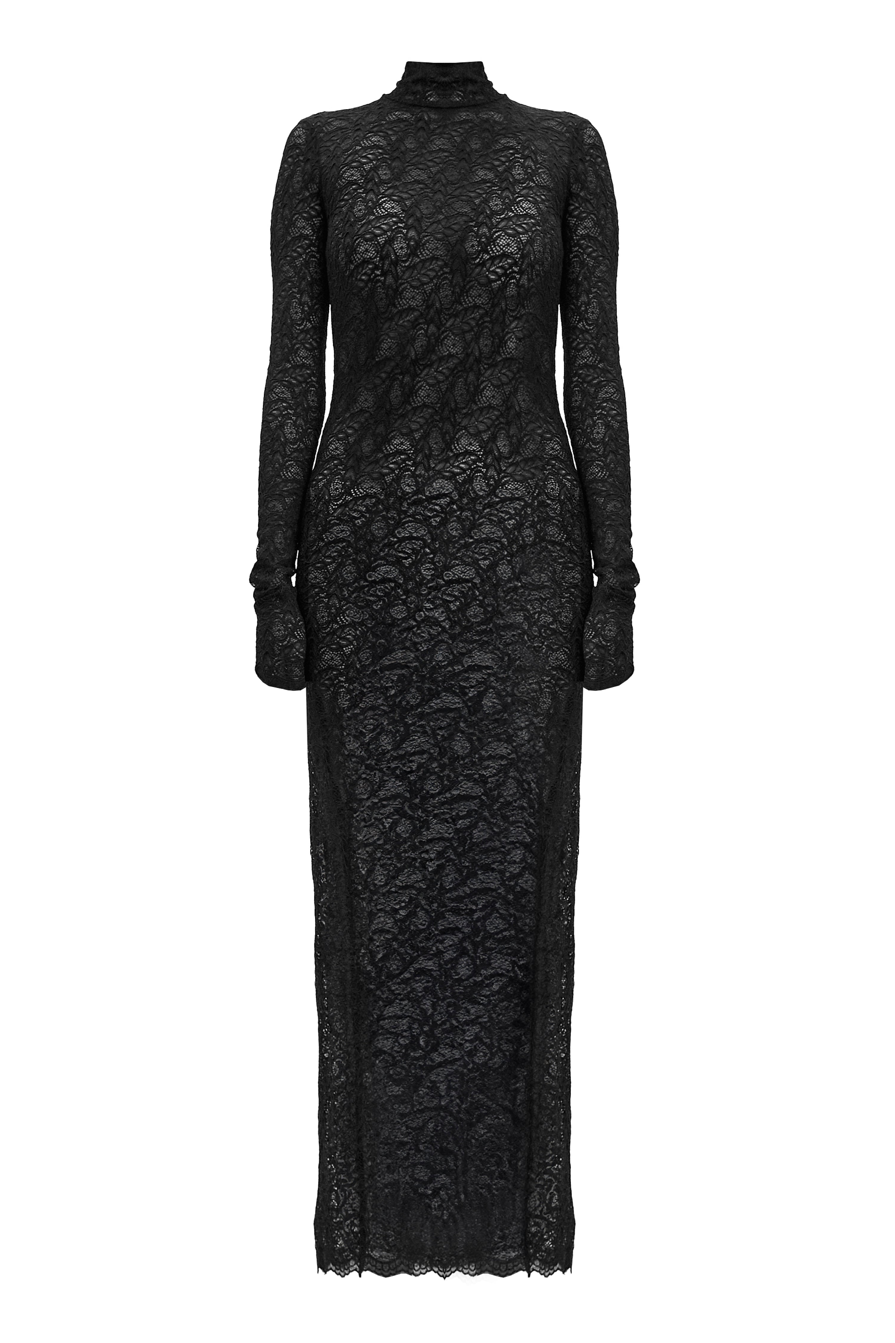 Backless Black Lace Long Sleeve Turtleneck Dress Seduction