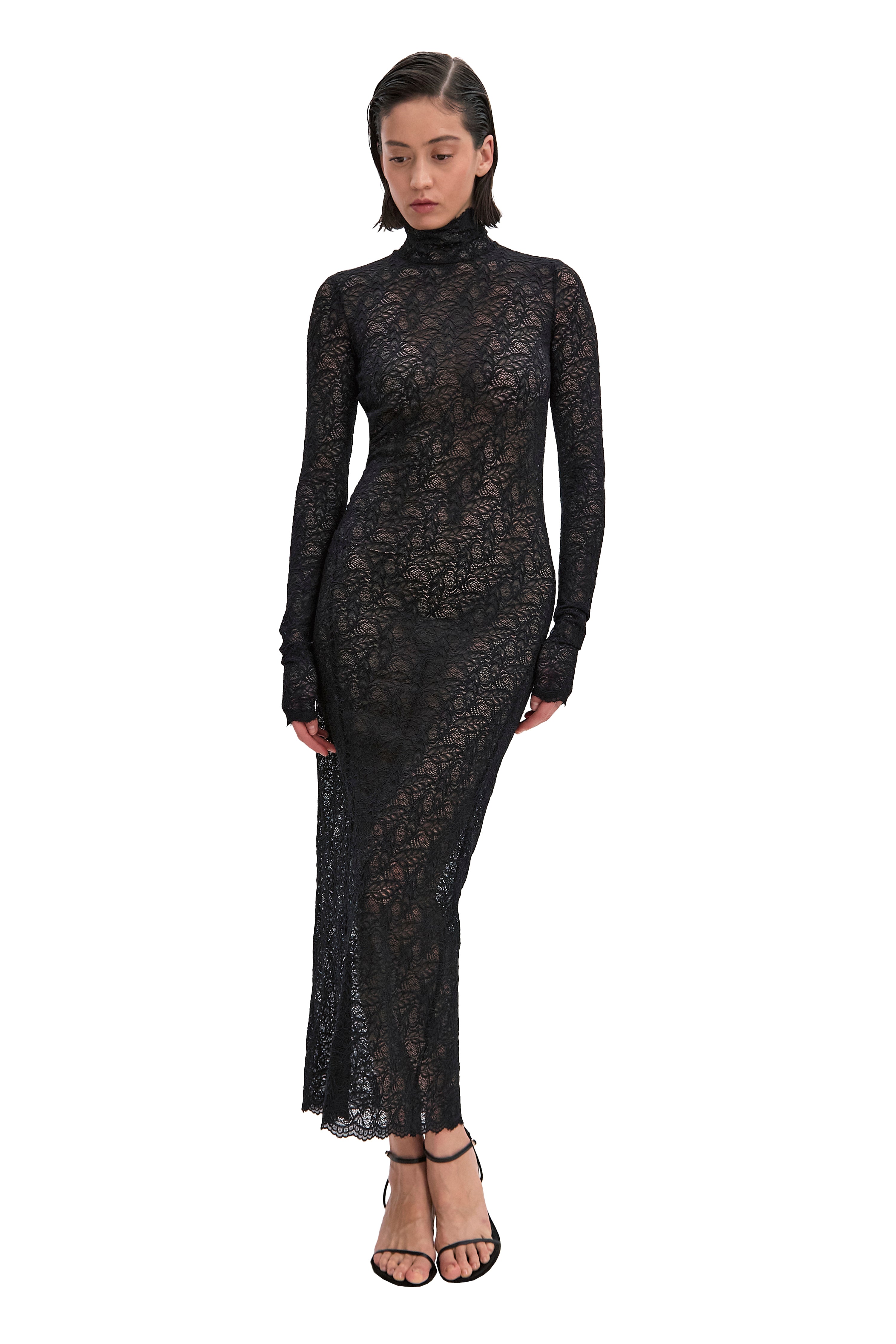 Backless Black Lace Long Sleeve Turtleneck Dress Seduction – MONOSUIT