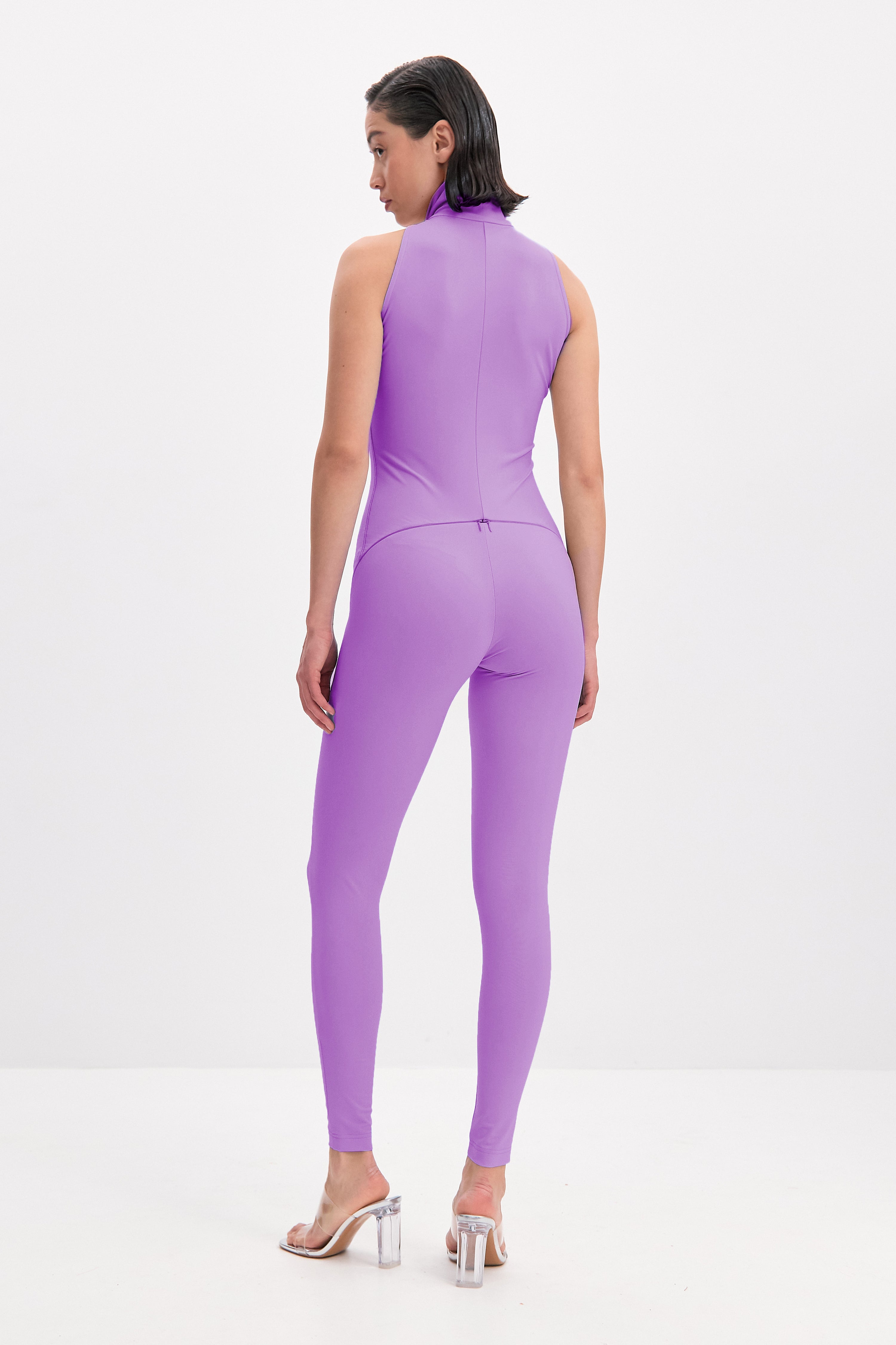 Lavender Sleeveless High Neck Zip Up Bodysuit Americana