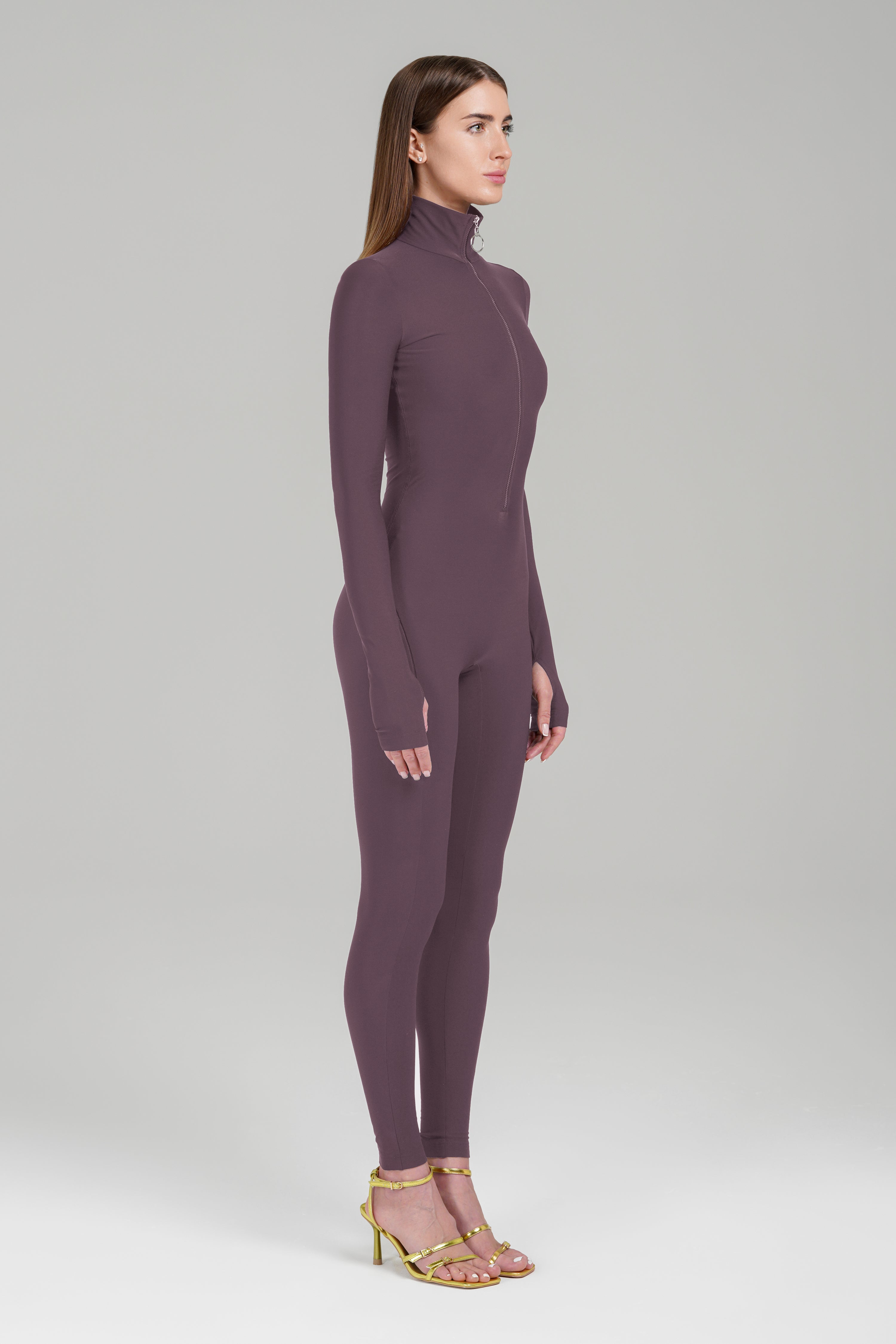 Cocoa Long Sleeve Turtleneck Zip Up Full Bodysuit Total Zipper