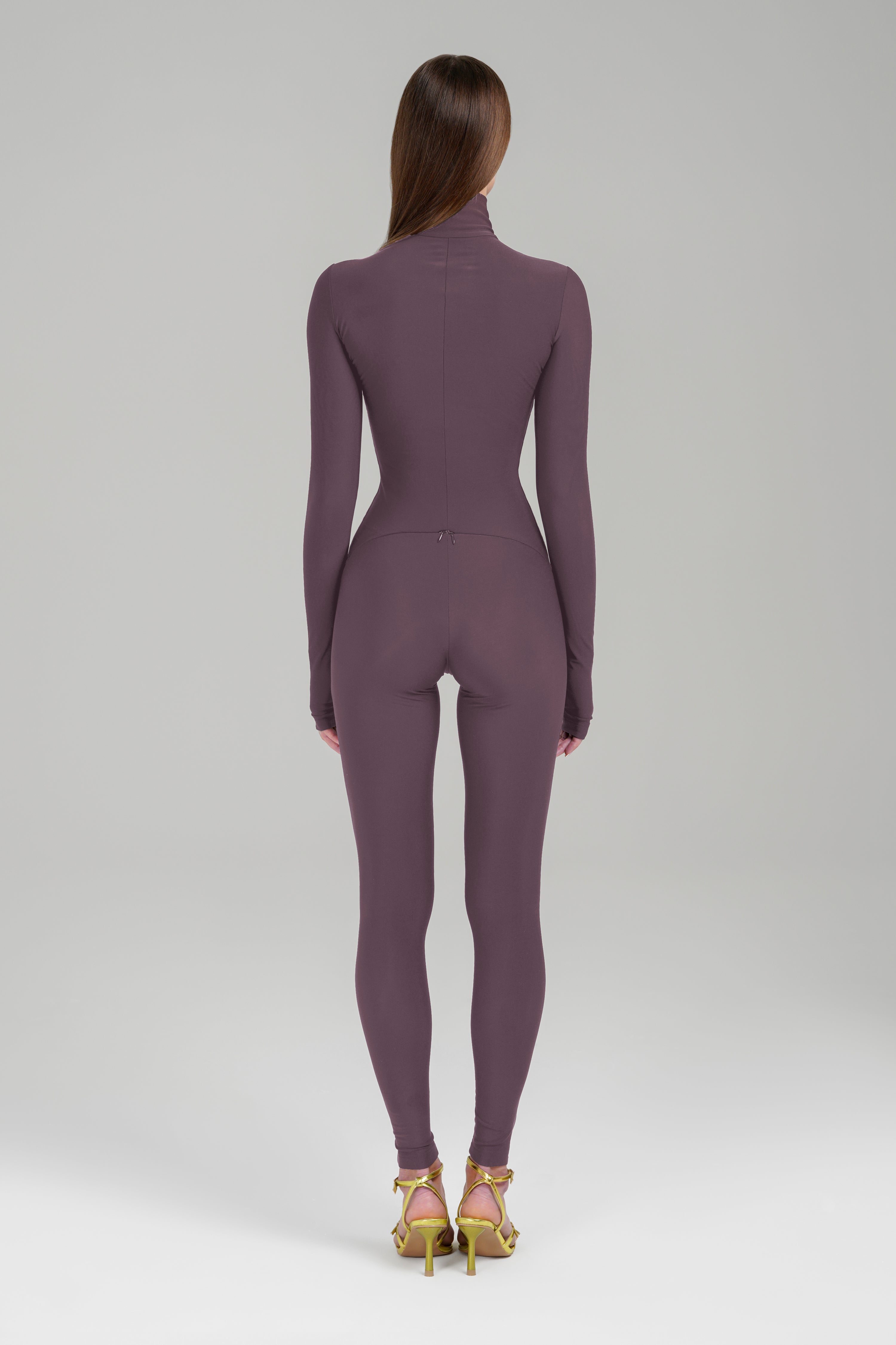 Cocoa Long Sleeve Turtleneck Zip Up Full Bodysuit Total Zipper