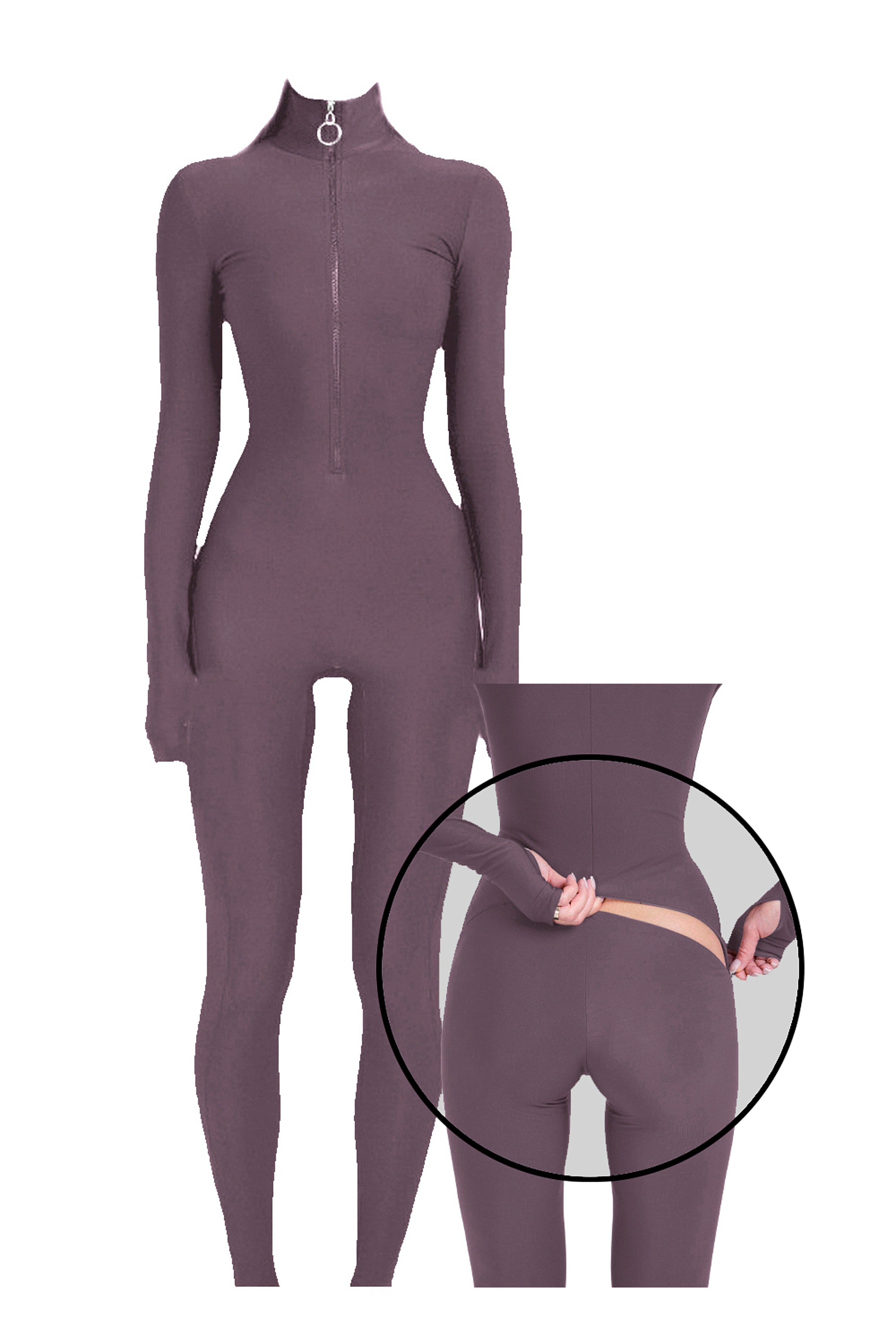 Cocoa Long Sleeve Turtleneck Zip Up Full Bodysuit Total Zipper