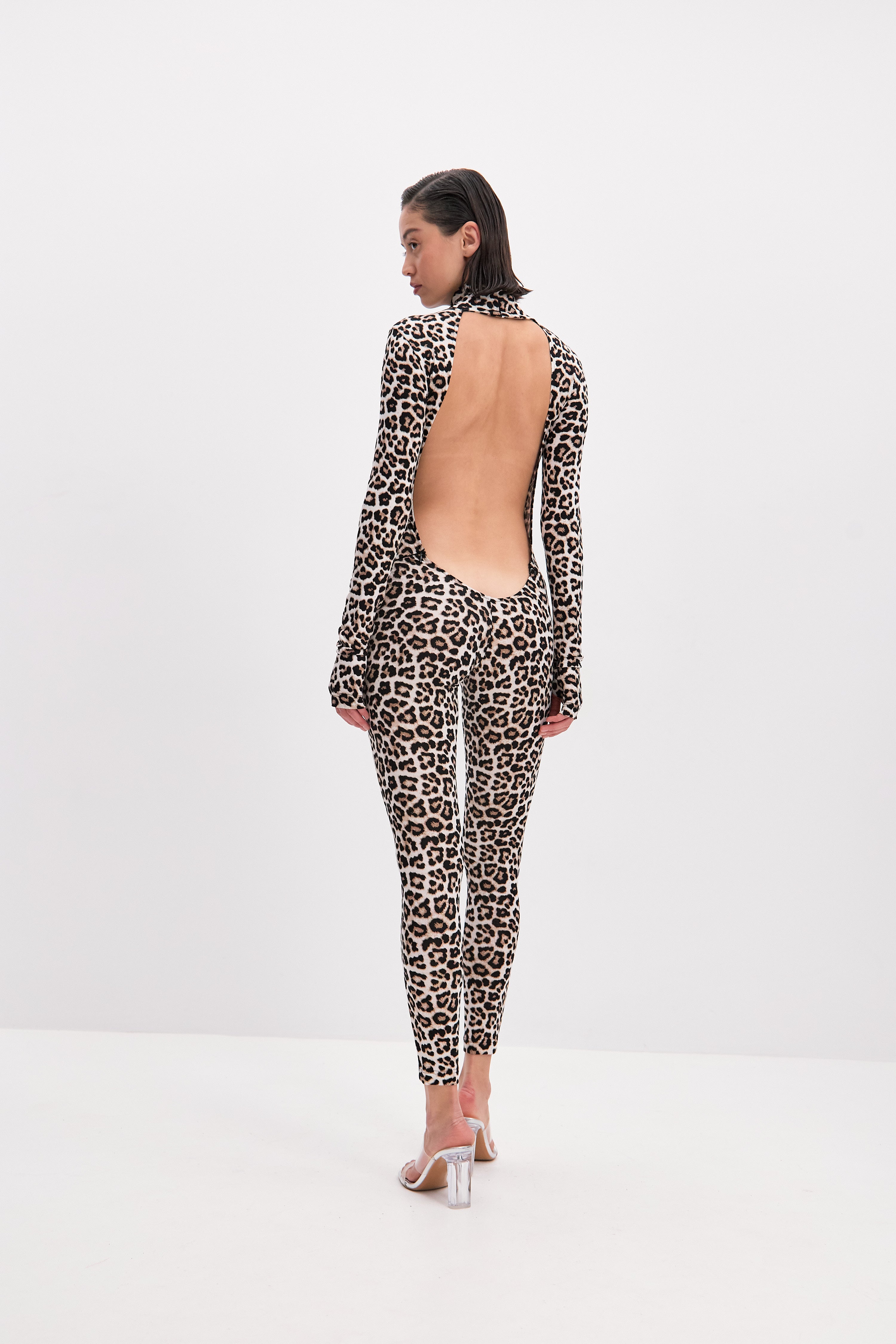 Backless Long Sleeve Turtleneck Bodysuit Cosmic Chic White Leo