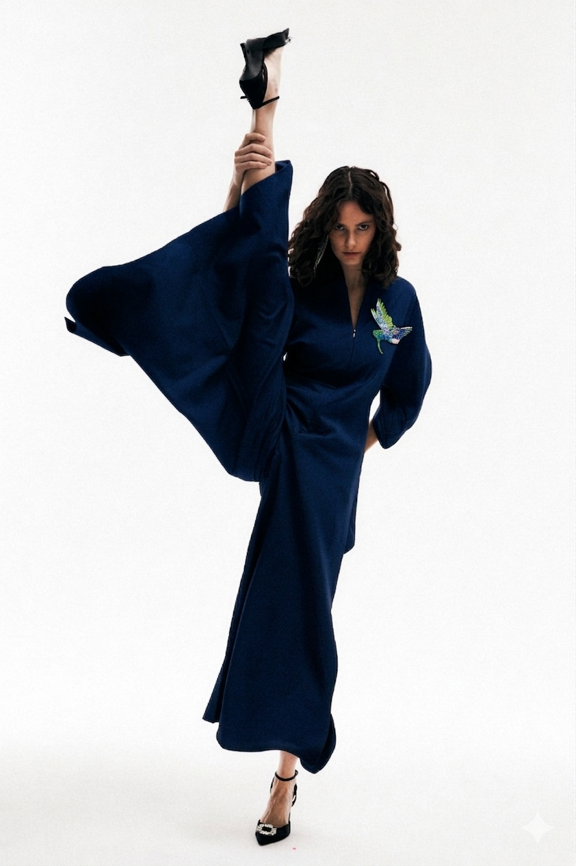 Navy Blue Short Sleeve High Neck Plus Size Japanese Kimono Jumpsuit LEA