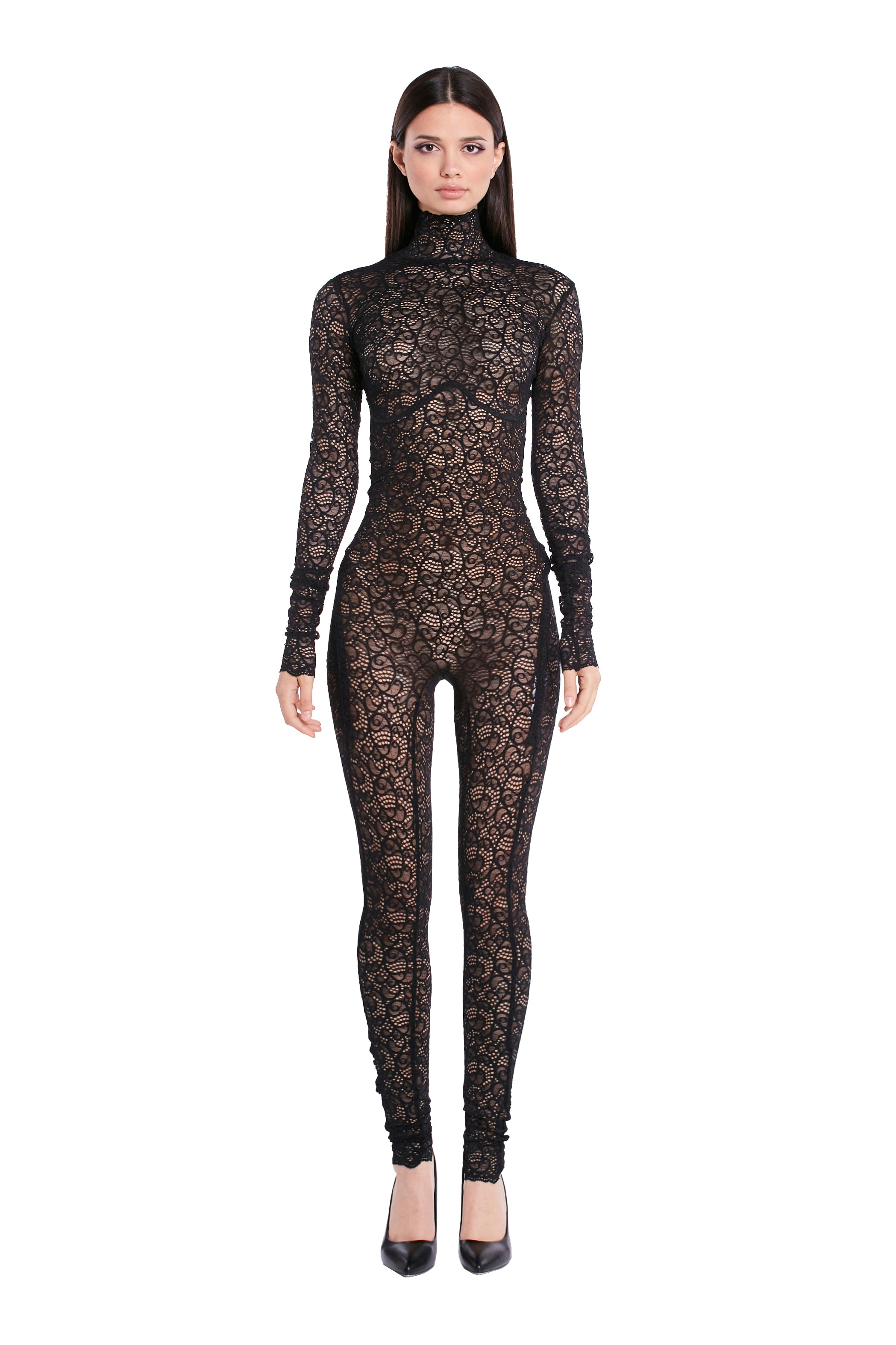 Black Lace Bodysuit Long Sleeve FLEXY