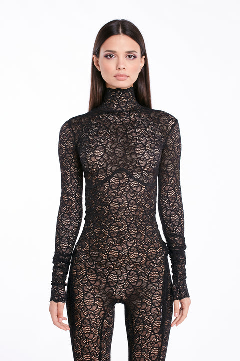 Black Lace Bodysuit Long Sleeve FLEXY