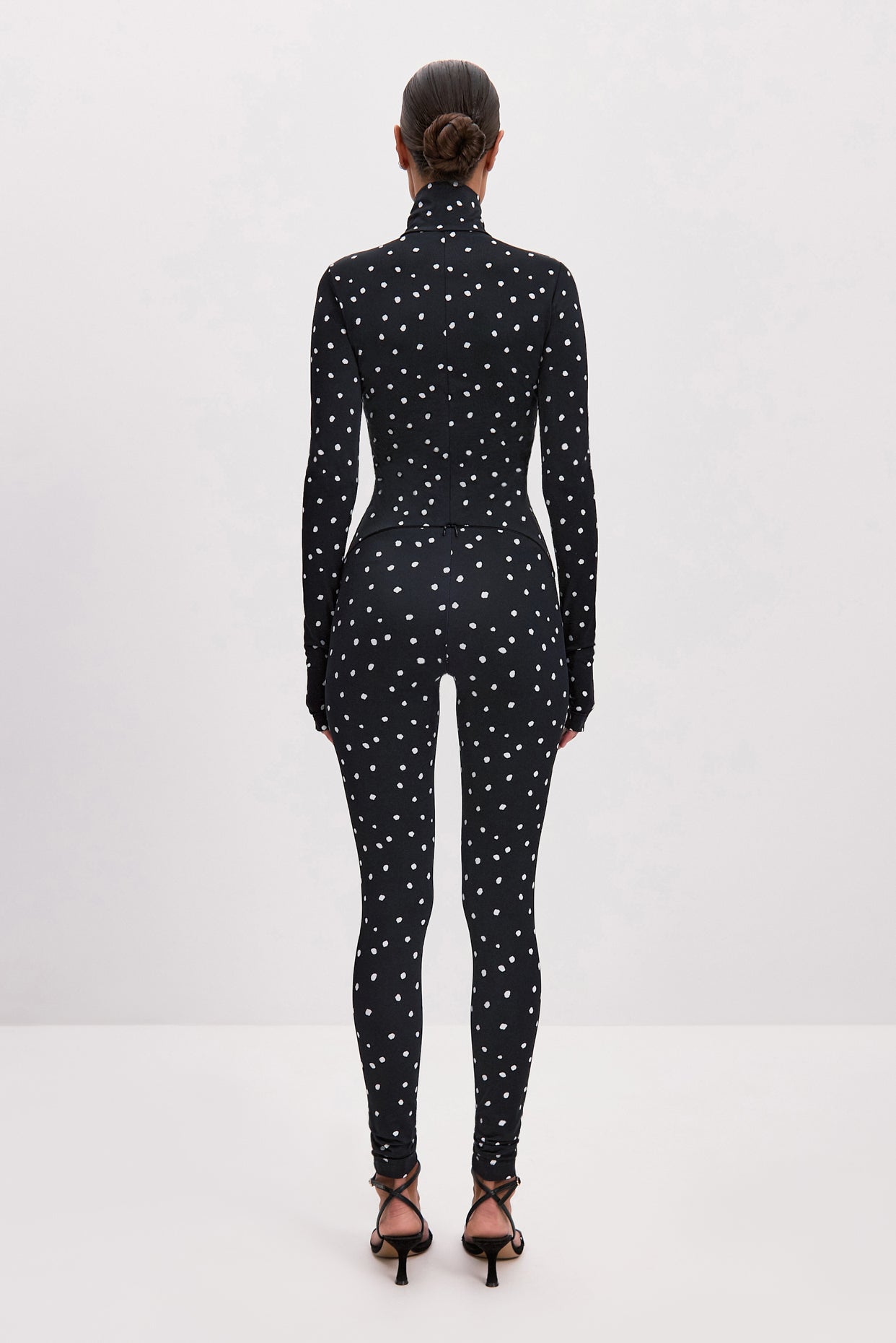 Dots Black Long Sleeve High Neck Full Bodysuit Total Zipper
