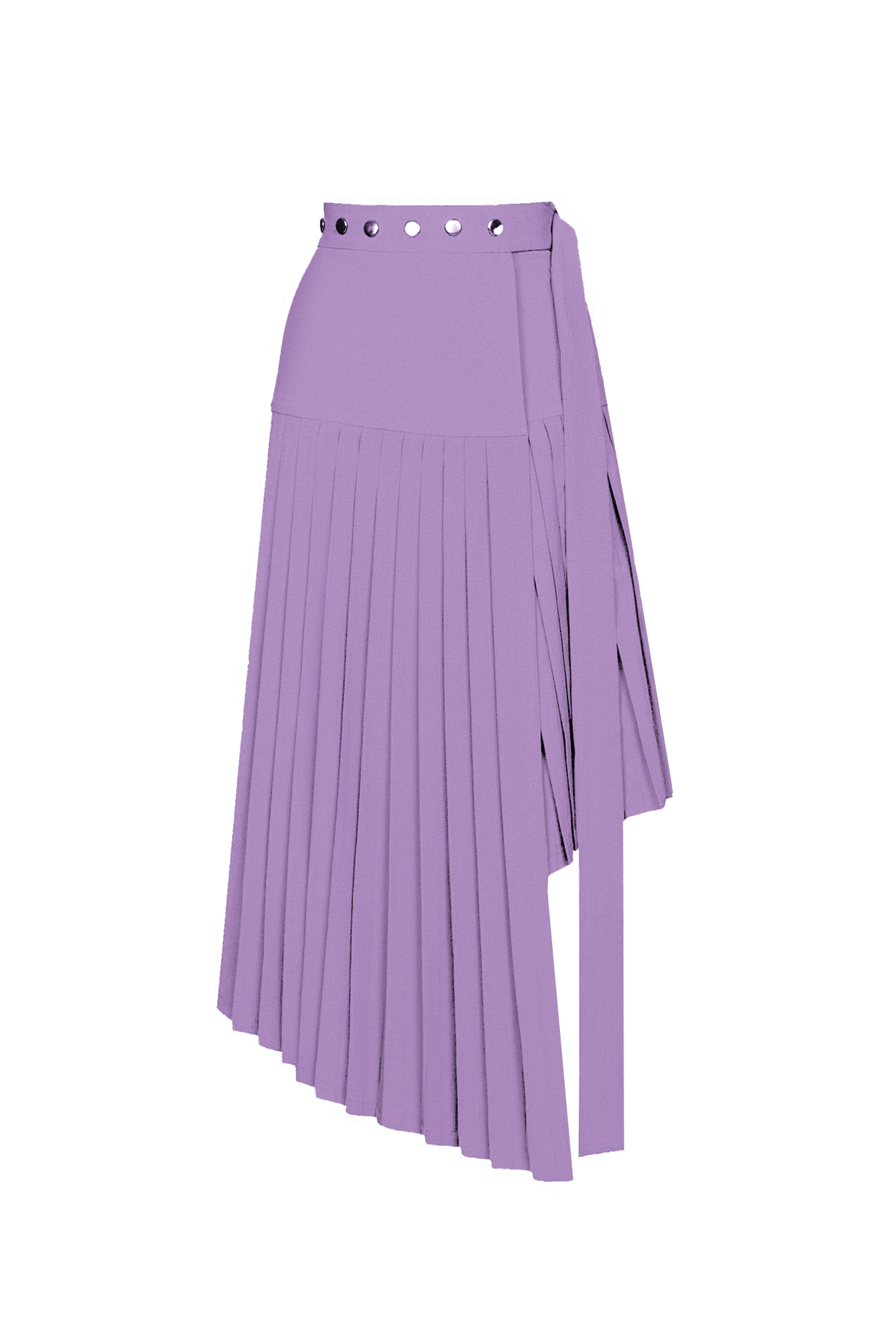 Lavender Midi High-Waist Asymmetrical Pleated Skirt