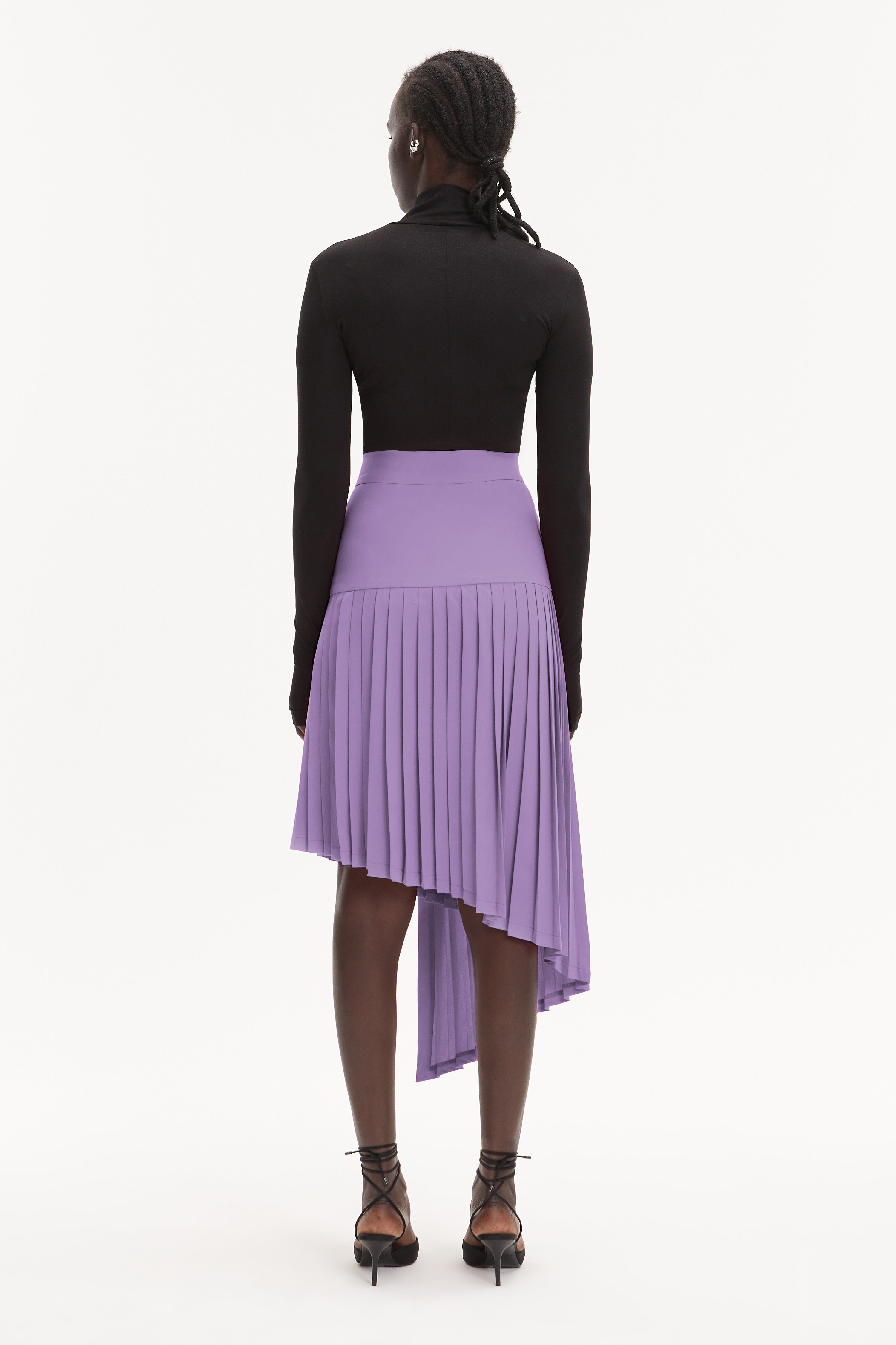 Lavender Midi High-Waist Asymmetrical Pleated Skirt
