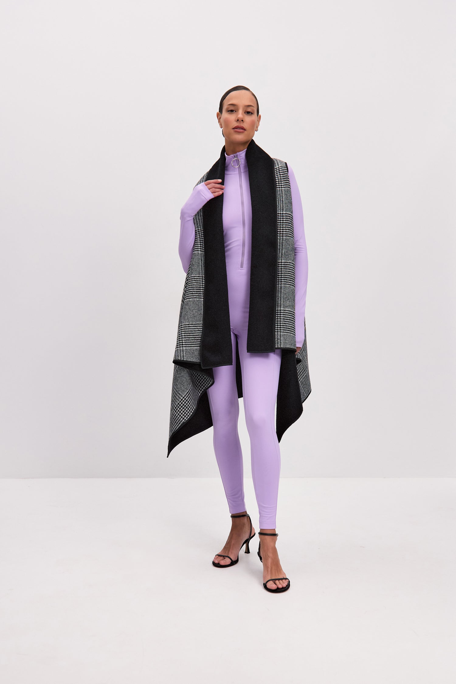 Lavender Long Sleeve Turtleneck Zip Up Full Bodysuit Total Zipper