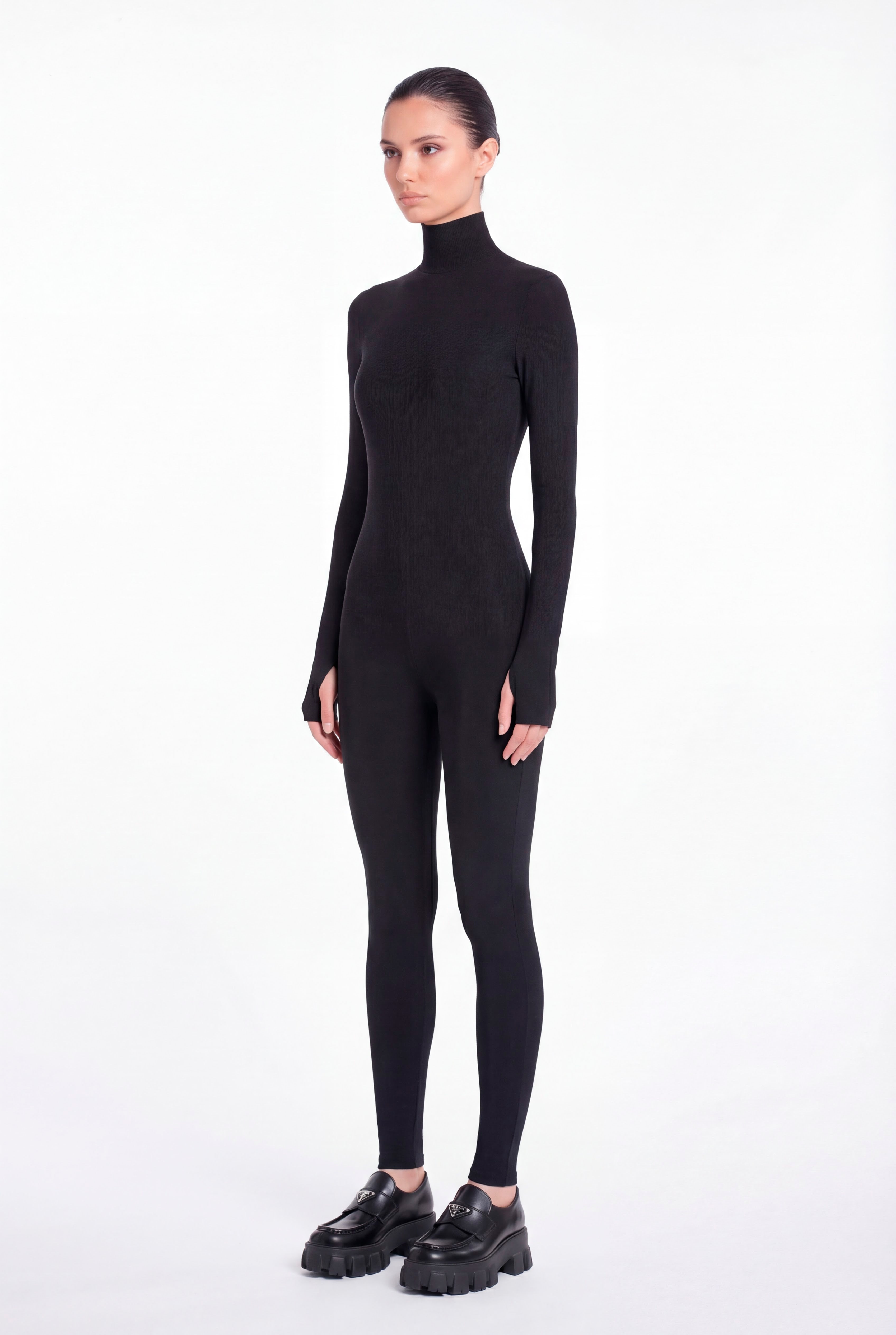 Backless Long Sleeve Turtleneck Bodysuit Cosmic Chic Black