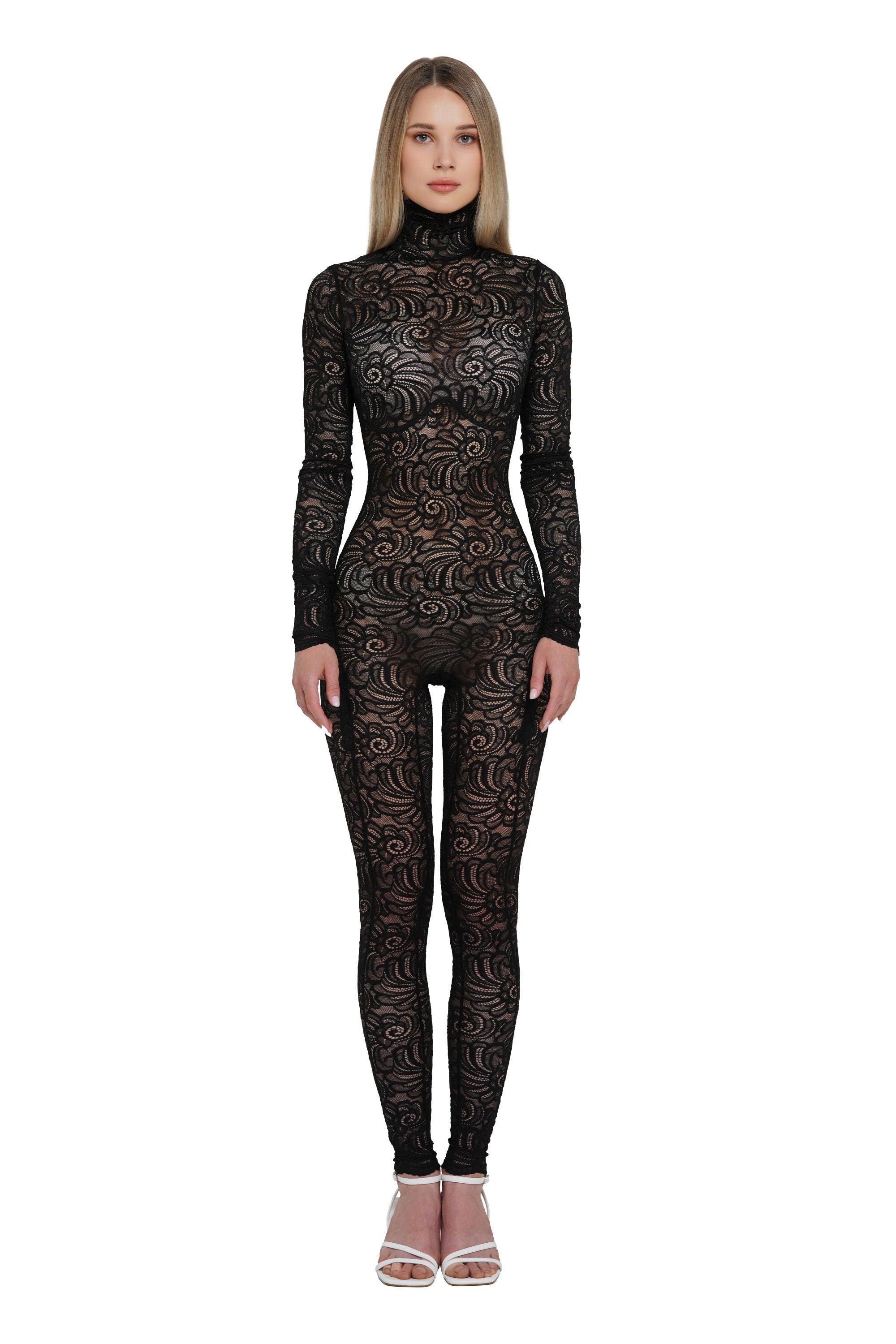 Black Lace Bodysuit Long Sleeve FLEXY MONOSUIT