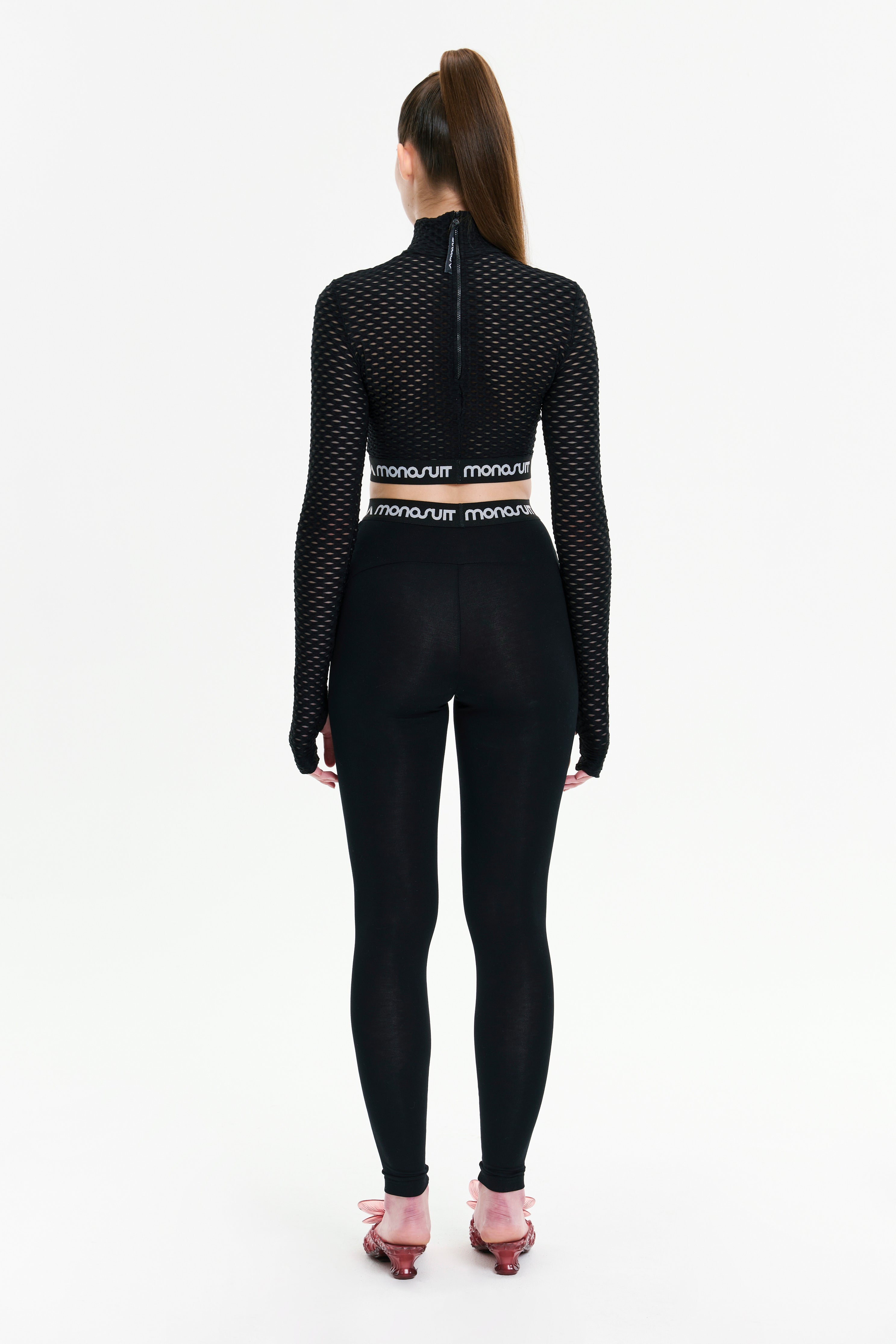 Black Full-Length High-Waist Slim Fit Solid Color Summer