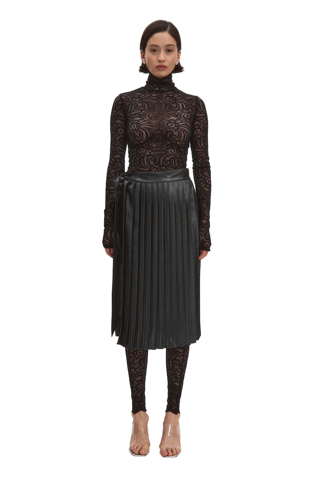 Black Glitter Pleated Wrap Skirt - MONOSUIT Black Glitter Pleated Wrap Skirt - MONOSUIT