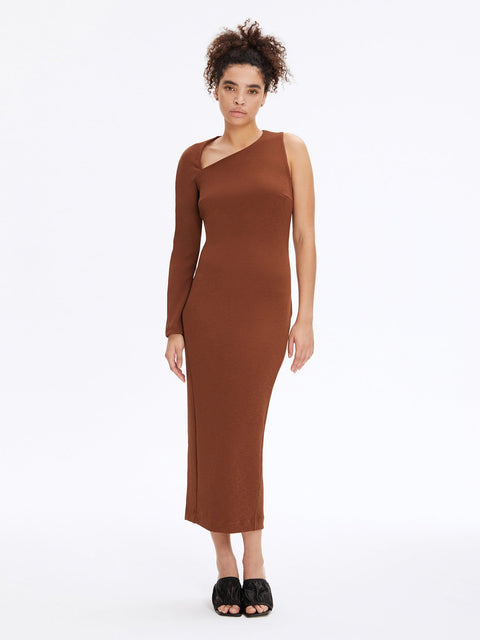 DRESS ASYMMETRIC brown - DRESS