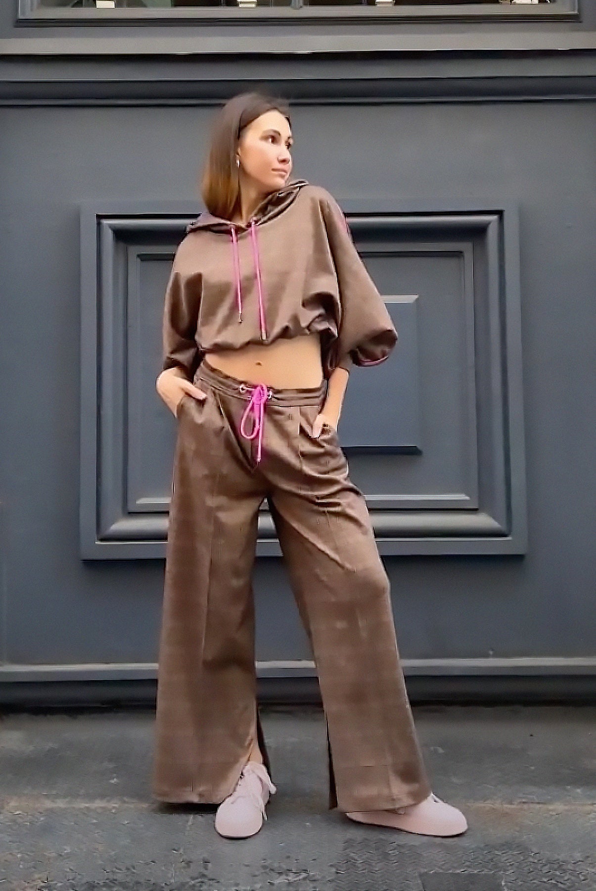 HOODIE Checkered Brown - S-M / Brown - Coats&Jackets