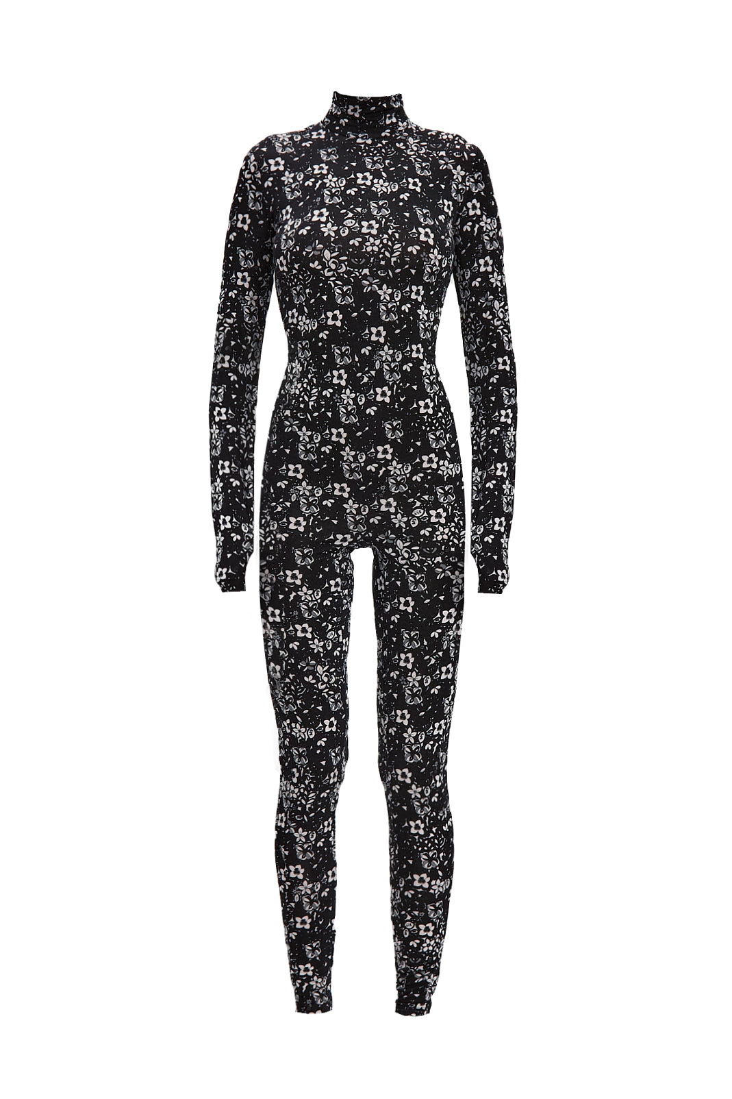 Noir Blossom Long Sleeve High Neck Full Bodysuit Total