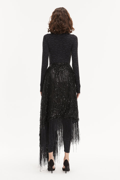 PONCHO-SKIRT WING FRINGE black paillettes - S-L / Black -