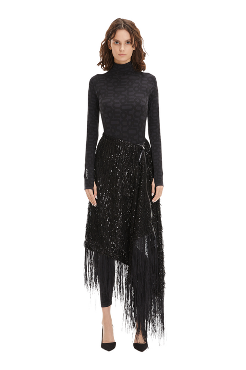 PONCHO-SKIRT WING FRINGE black paillettes - S-L / Black -