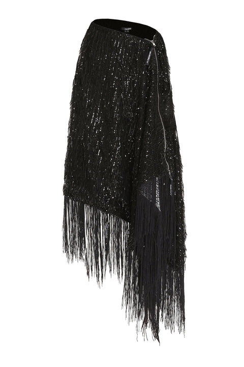 PONCHO-SKIRT WING FRINGE black paillettes - S-L / Black -