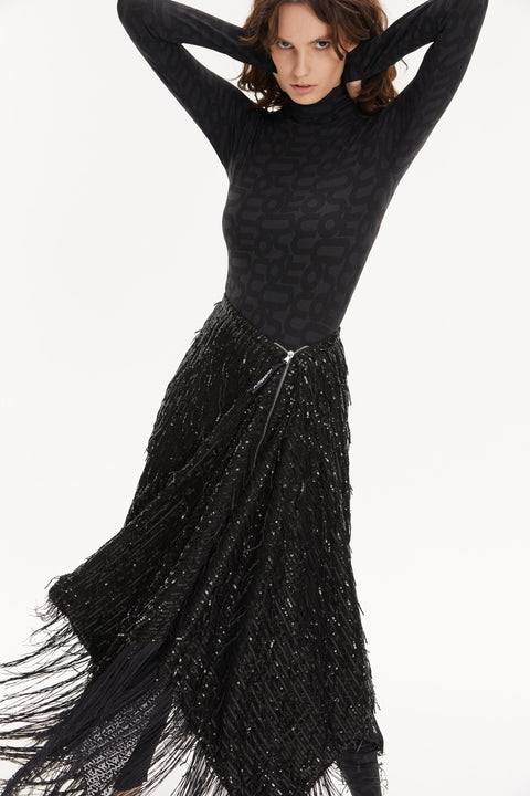 PONCHO-SKIRT WING FRINGE black paillettes - S-L / Black -