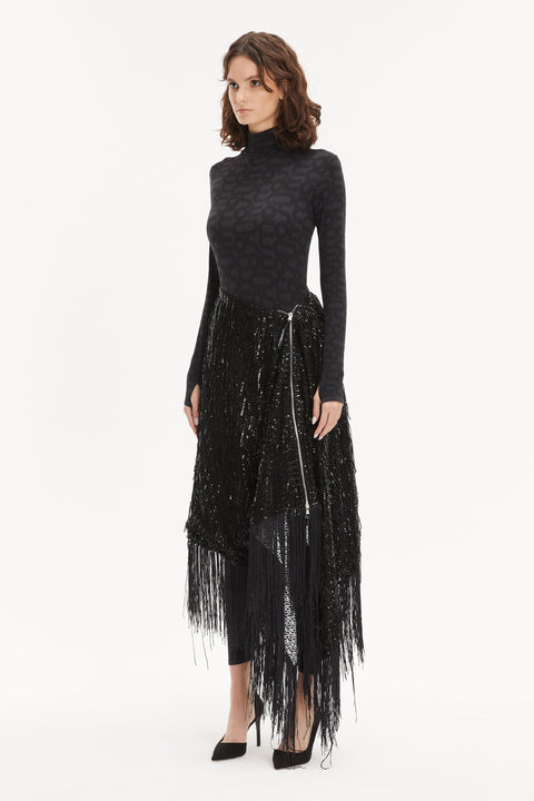 PONCHO-SKIRT WING FRINGE black paillettes - S-L / Black -