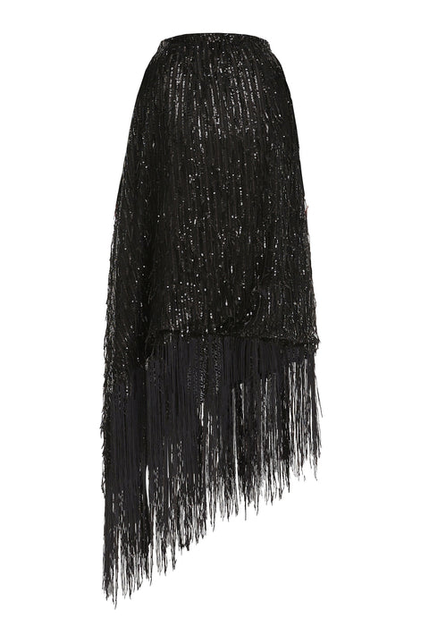 PONCHO-SKIRT WING FRINGE black paillettes - S-L / Black -