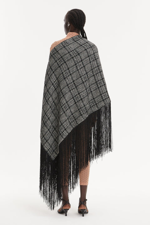 PONCHO-SKIRT WING FRINGE grey wool - S-L / Grey - TOP