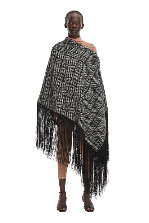 PONCHO-SKIRT WING FRINGE grey wool - S-L / Grey - TOP