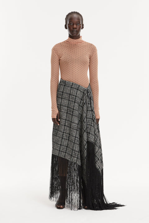 PONCHO-SKIRT WING FRINGE grey wool - S-L / Grey - TOP