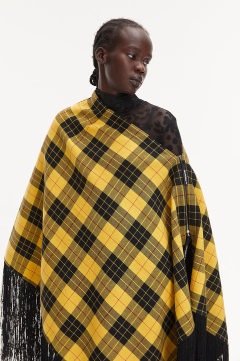 PONCHO-SKIRT WING FRINGE yellow wool - S-L / Yellow - TOP