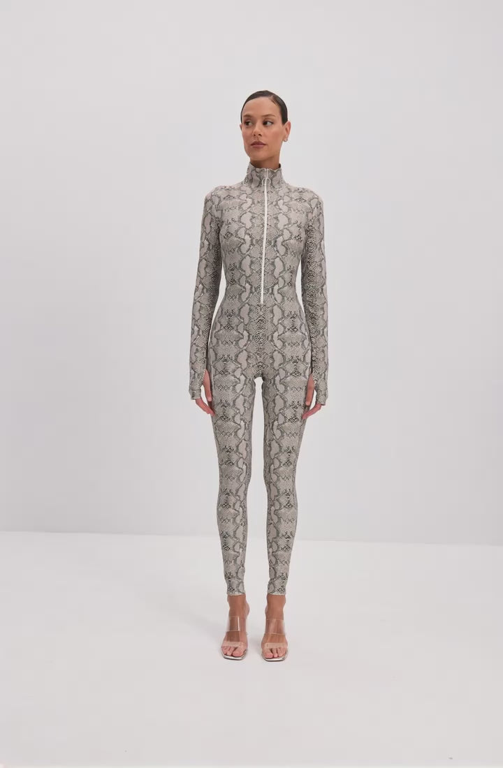 Python Long Sleeve Turtleneck Zip Up Full Bodysuit Total Zipper