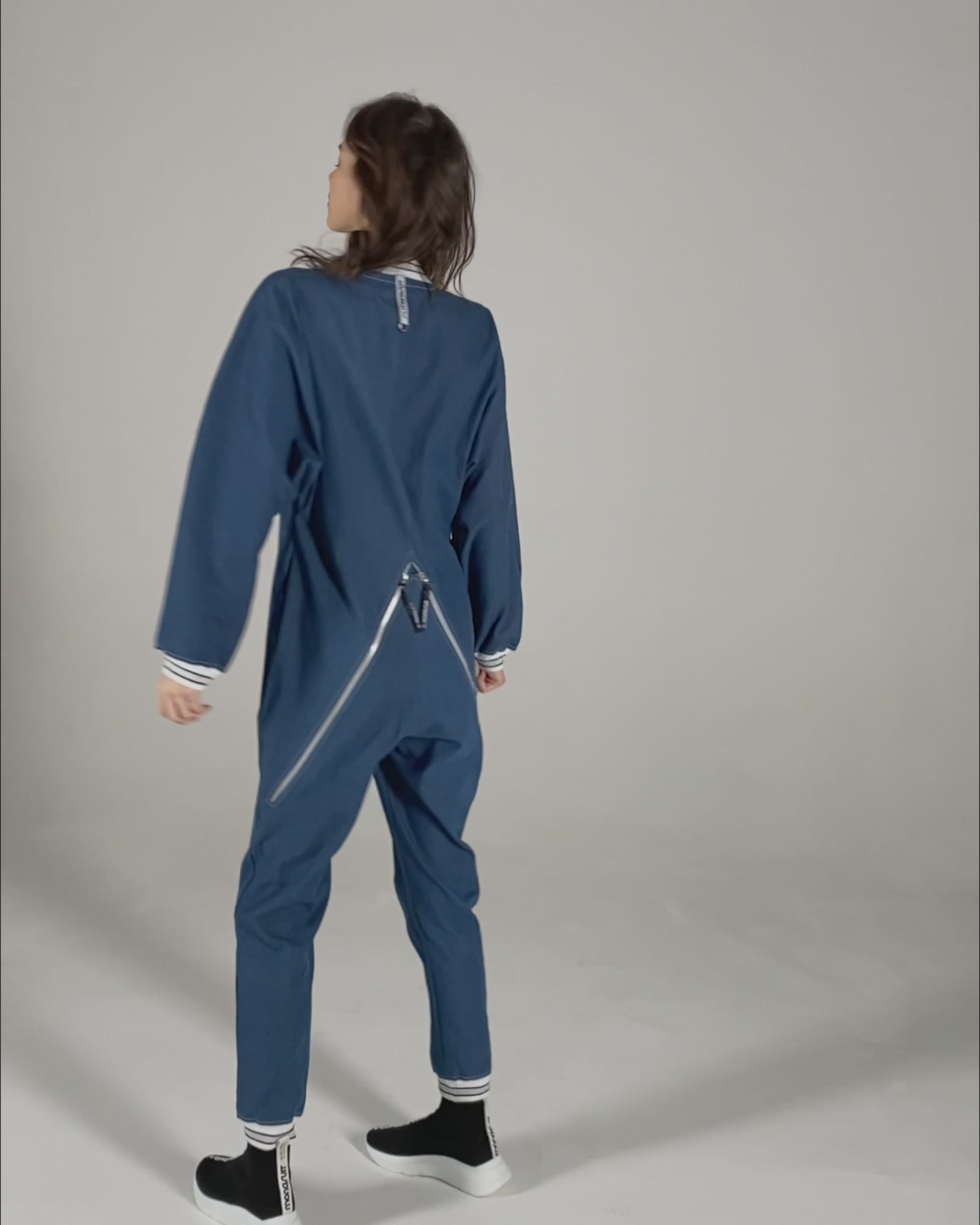 Blue Long Sleeve Casual Zip-Up Bomber Jumpsuit