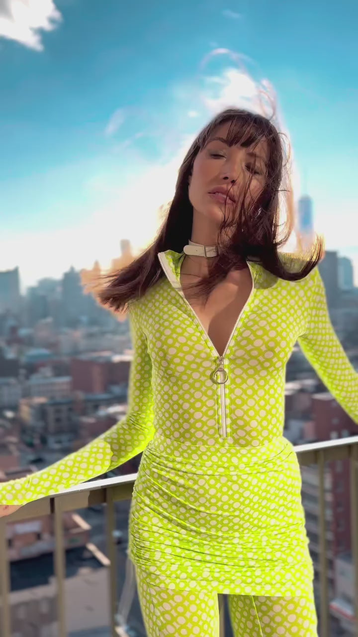 Set Lime Long Sleeve Turtleneck Full Bodysuit & Lime Teeny-Tiny Skirt