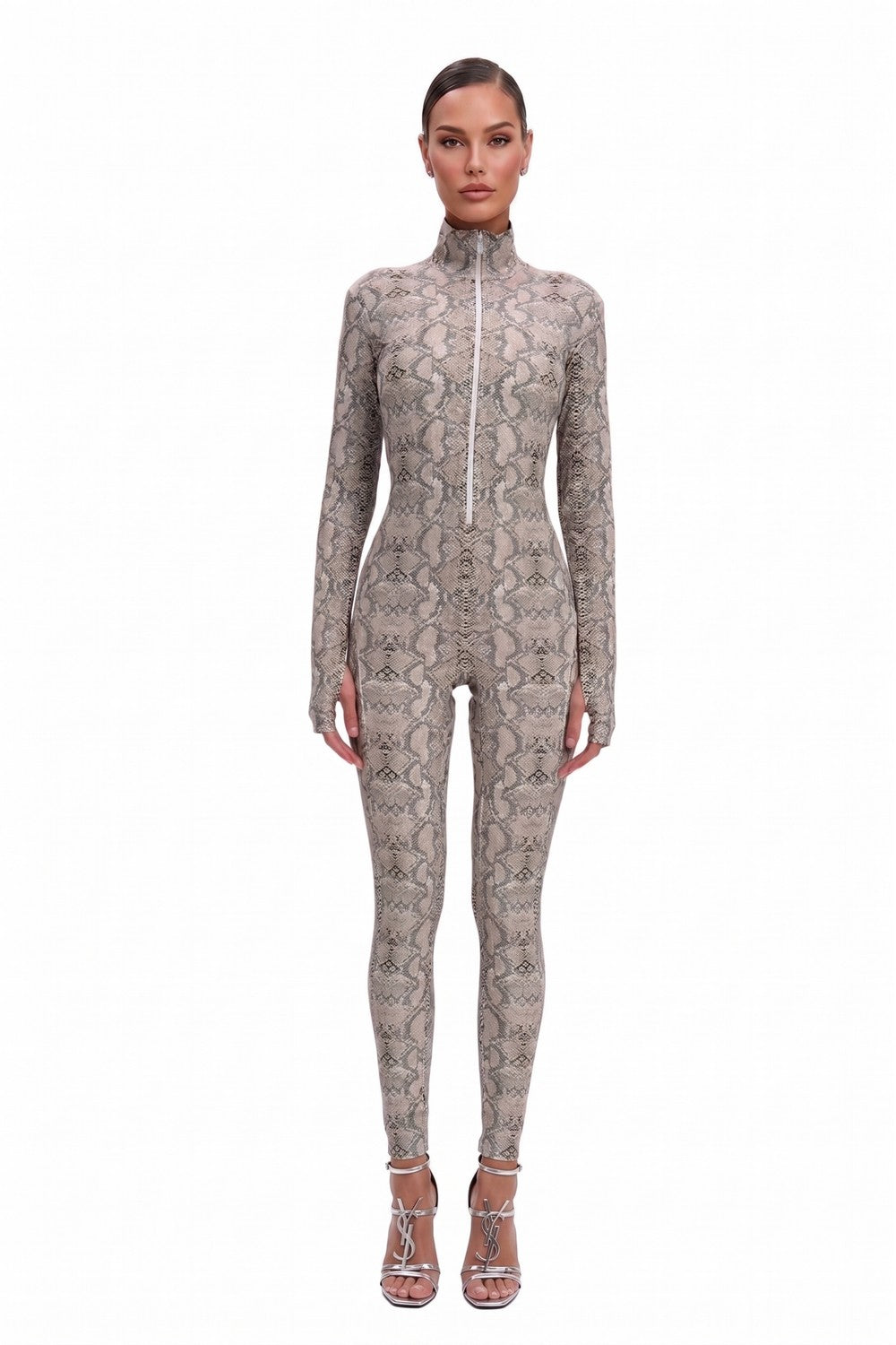 Python Long Sleeve Turtleneck Zip Up Full Bodysuit Total Zipper