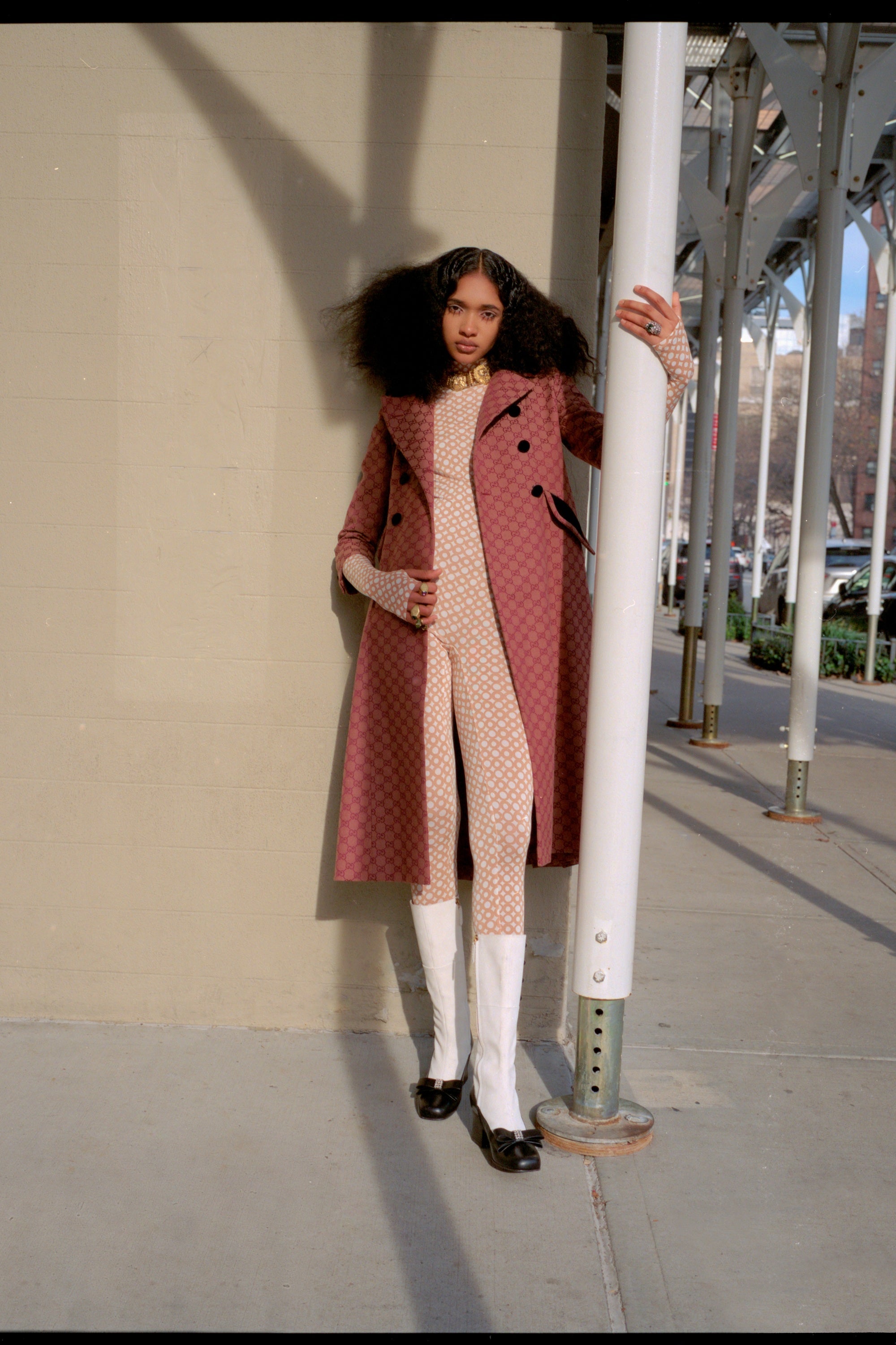 Set Beige Long Sleeve Turtleneck Full Bodysuit & Beige Teeny-Tiny Skirt