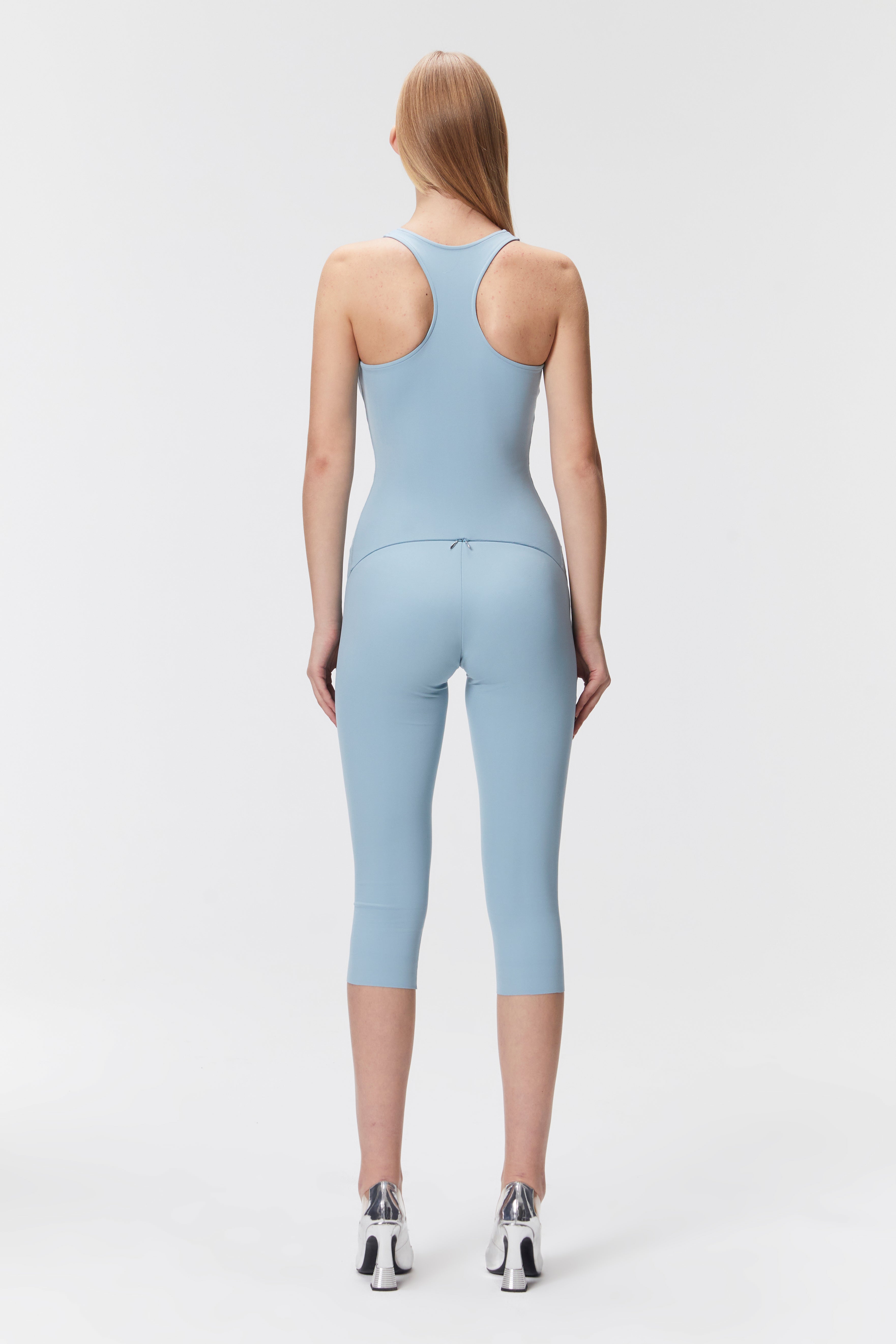 Sky Blue Racerback Sleeveless Workout Bodysuit - Bodysuit