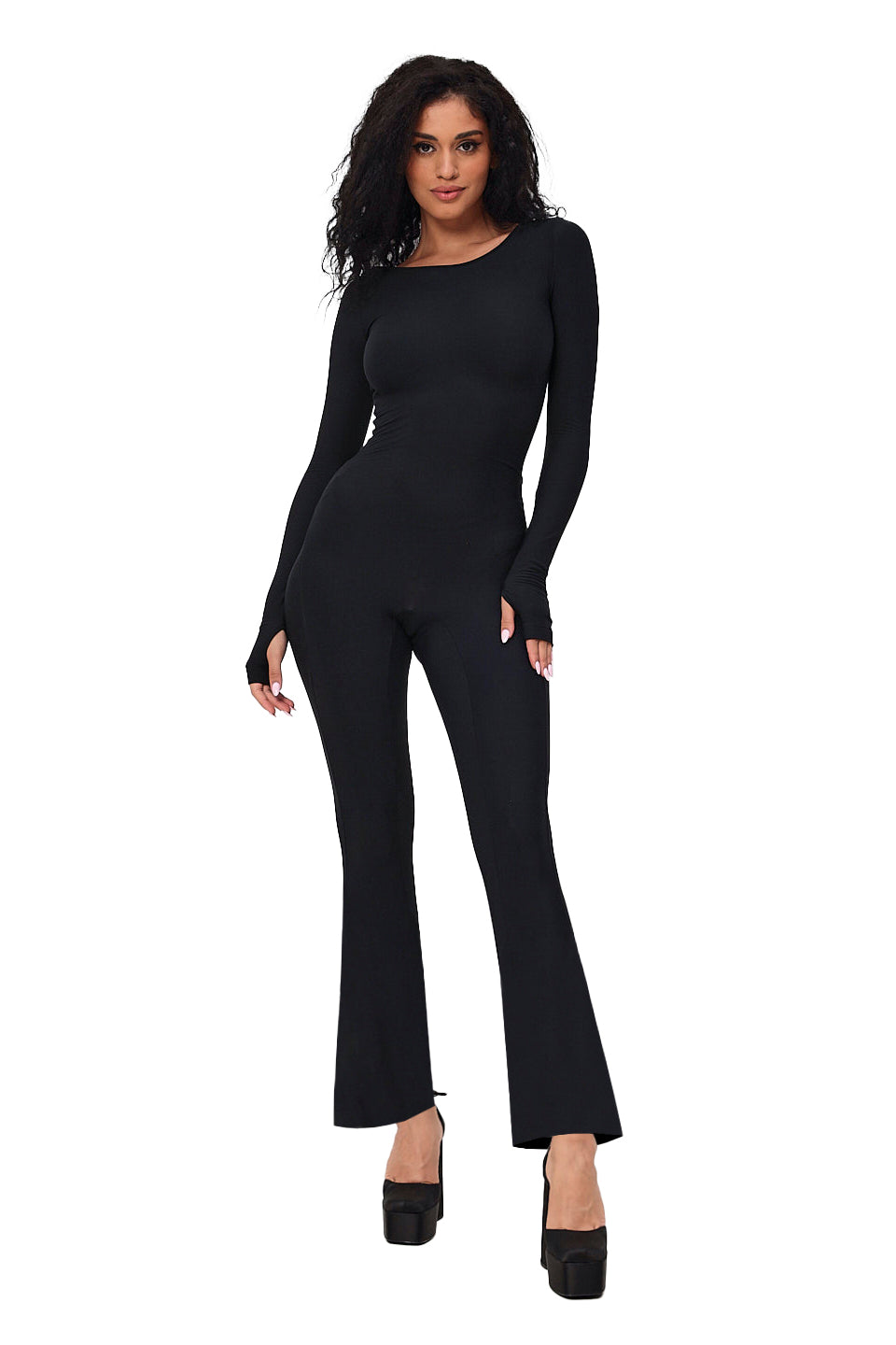 Bootcut Jumpsuit Ribbed Black