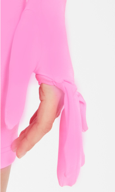 Pink Long Sleeve Turtleneck Velvet Bodycon Party Mini Dress with Gloves