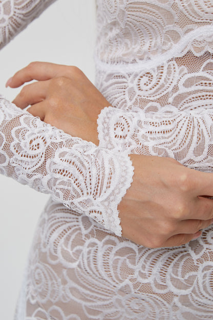 White Lace Bodysuit Long Sleeve FLEXY