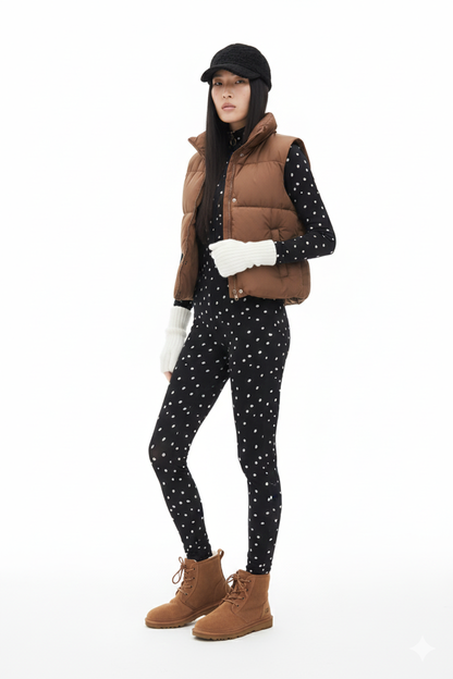 Dots Black Long Sleeve High Neck Full Bodysuit Total Zipper