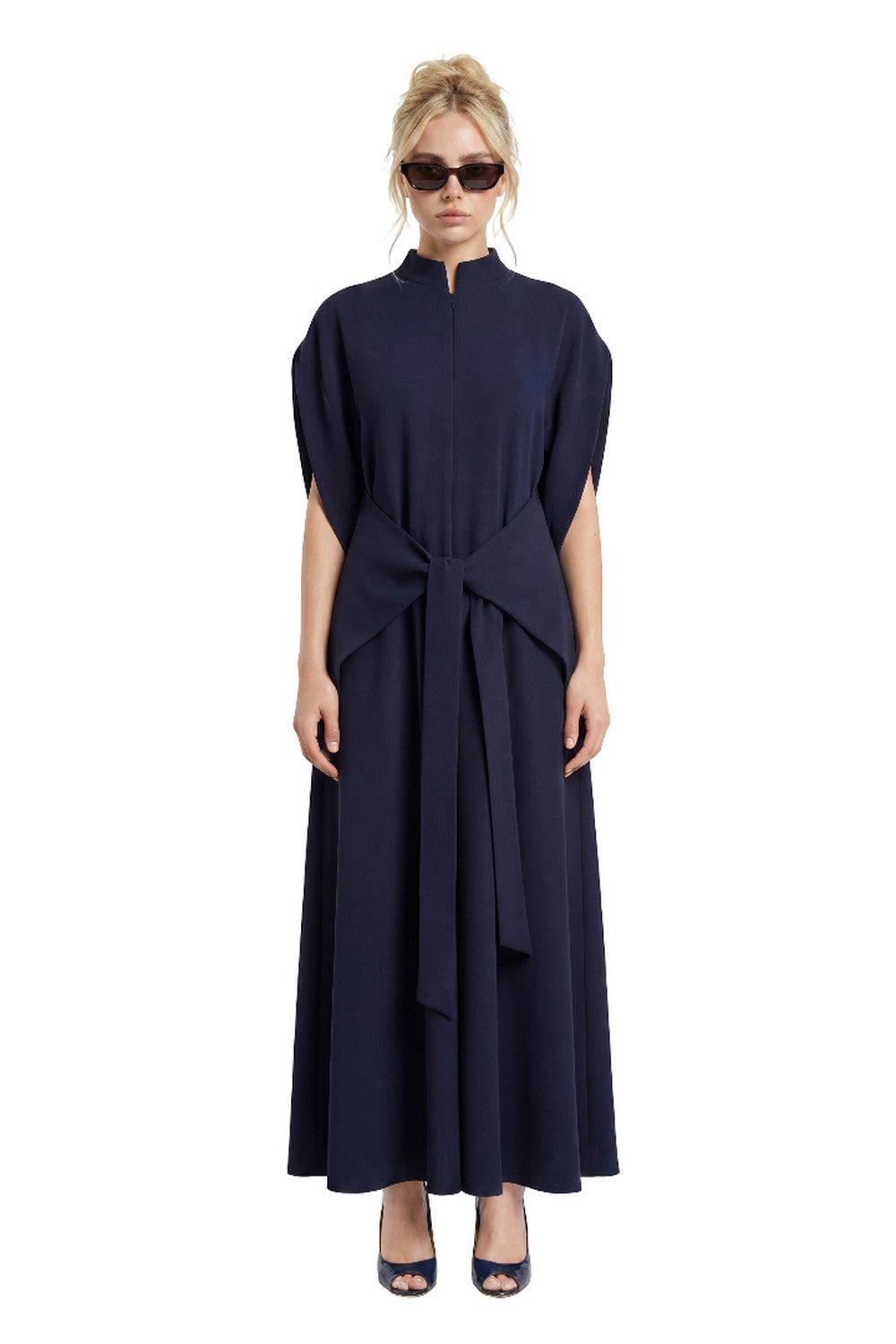 Navy Blue Short Sleeve High Neck Plus Size Japanese Kimono Jumpsuit LEA