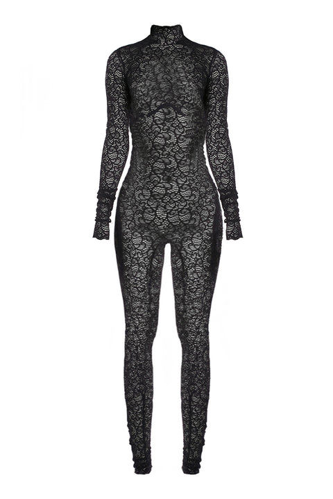 Black Lace Bodysuit Long Sleeve FLEXY | MONOSUIT