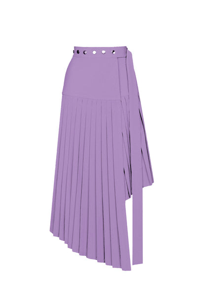 Lavender Midi High-Waist Asymmetrical Pleated Skirt