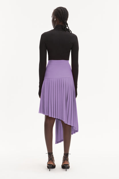 Lavender Midi High-Waist Asymmetrical Pleated Skirt