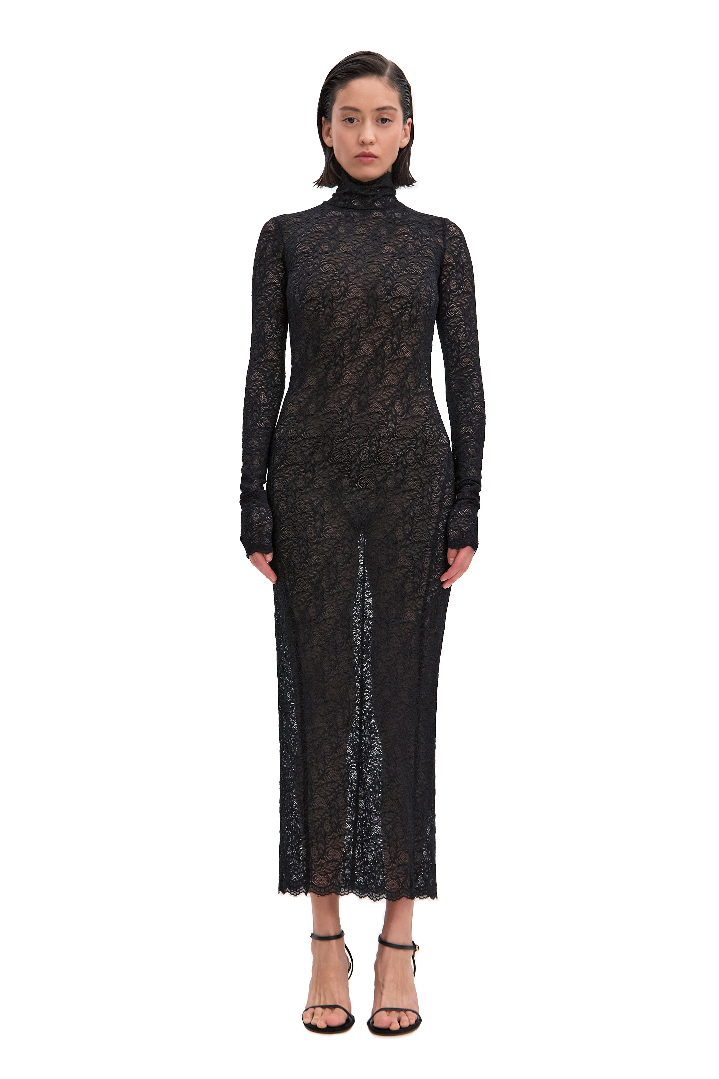 Backless Black Lace Long Sleeve Turtleneck Dress Seduction