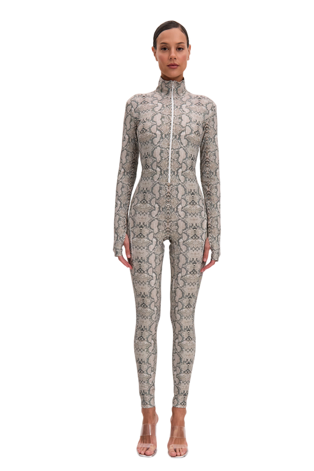 Python Long Sleeve Turtleneck Zip Up Full Bodysuit Total Zipper