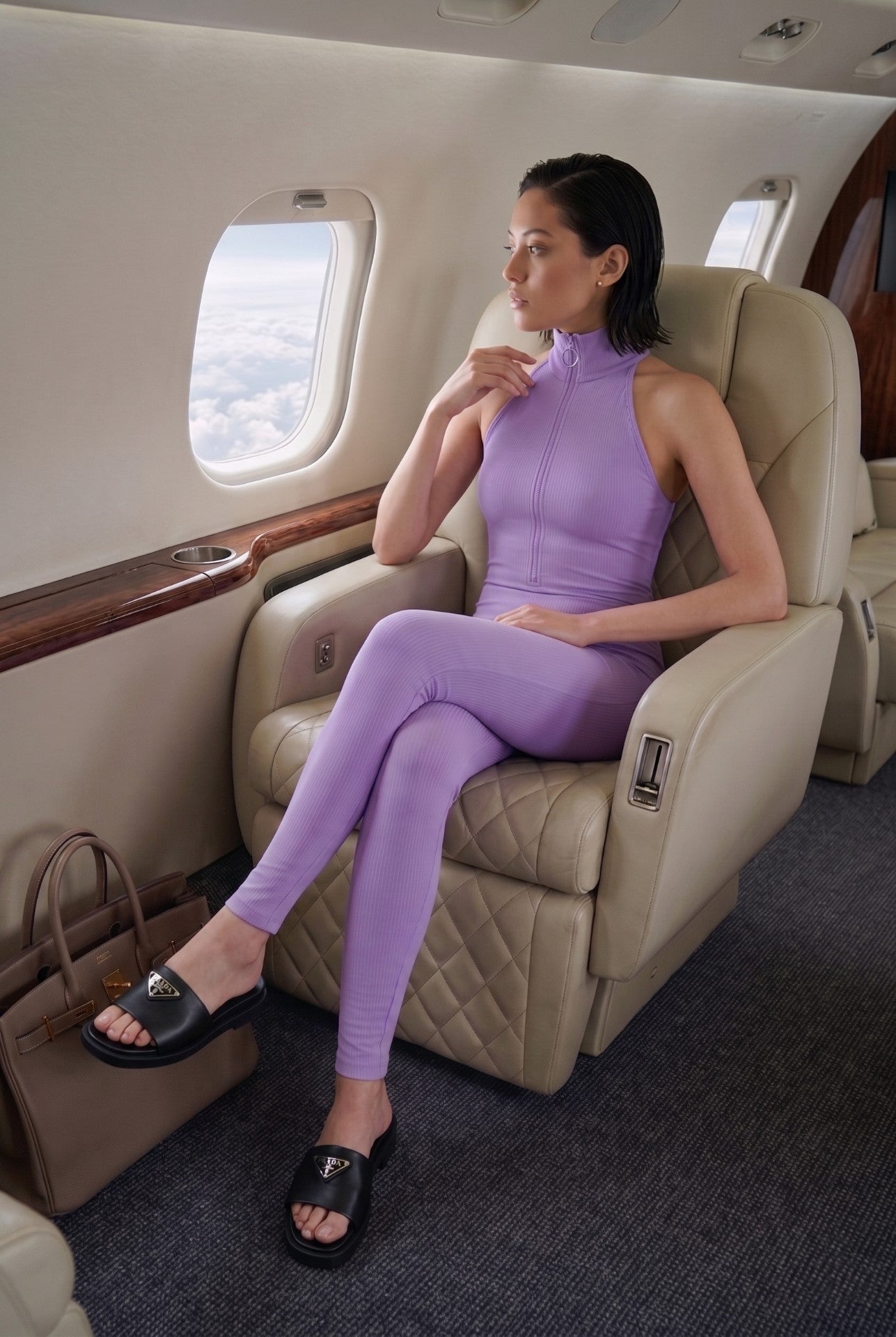 Lavender Sleeveless High Neck Zip Up Bodysuit Americana