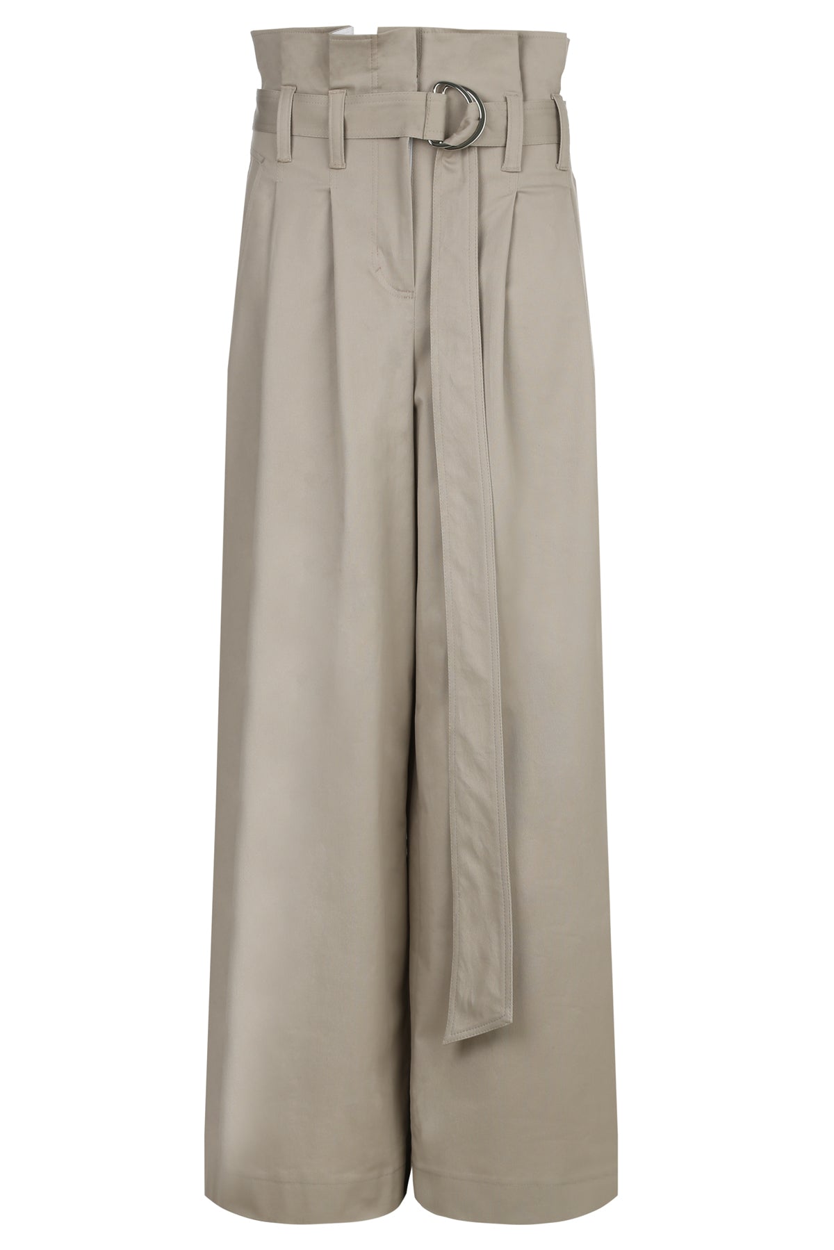 Beige Full Length High-Waist Loose Fit Wide Leg Belted