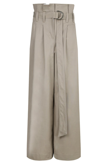 Beige Full Length High-Waist Loose Fit Wide Leg Belted